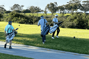 Group of golfers preparing to tee off